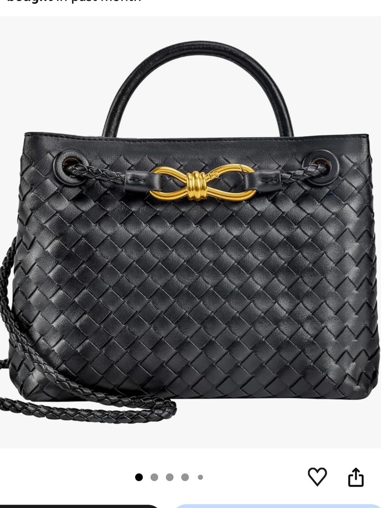 Woven Top Handle Shoulder Bag In Black With Gold Accent Bottega Inspired